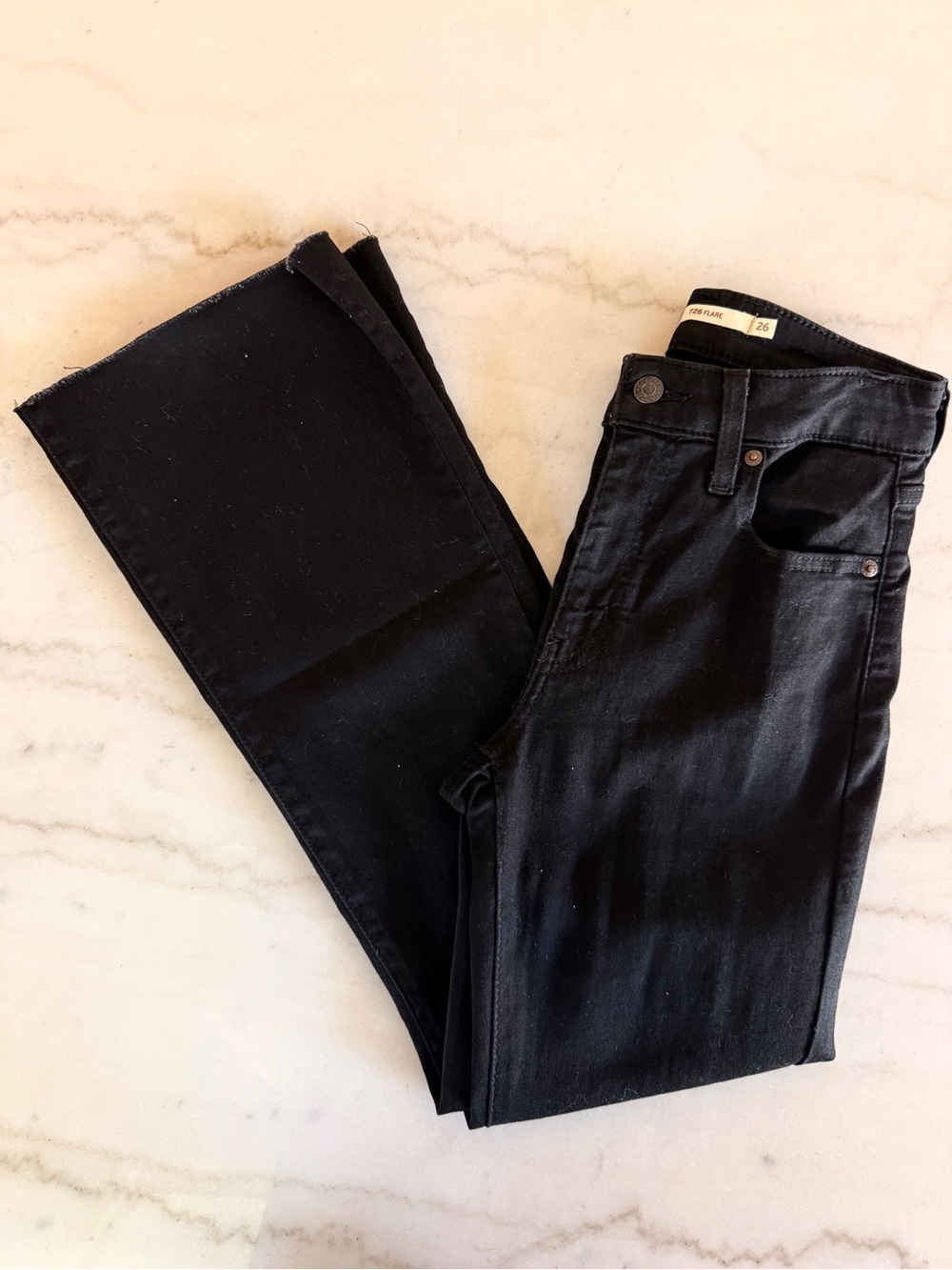 Women's Black Flare Straight Jeans-Short